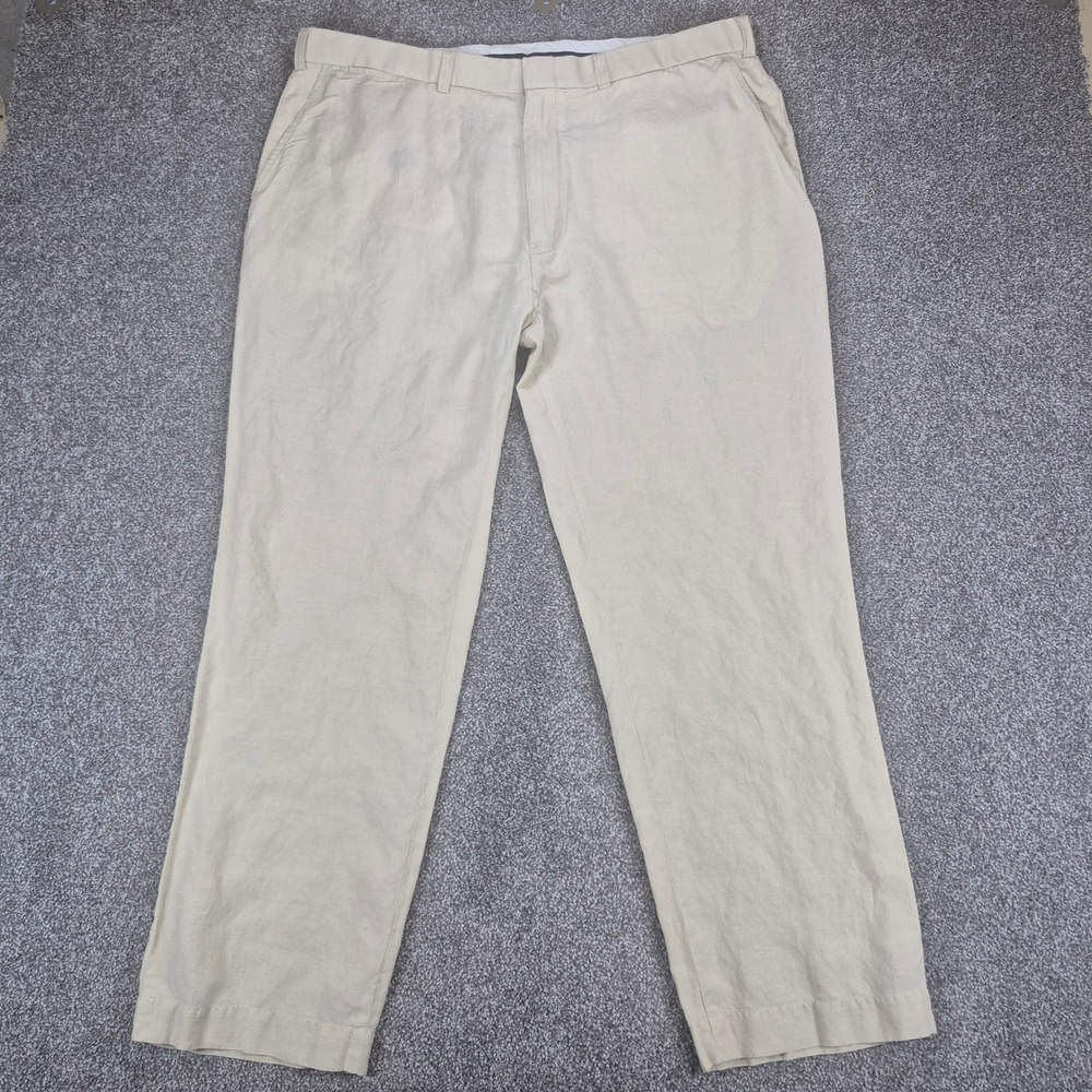 Vintage Polo Ralph Lauren Linen Silk Pants Mens 42Bx32 (Fits 40x30) Tan Straight